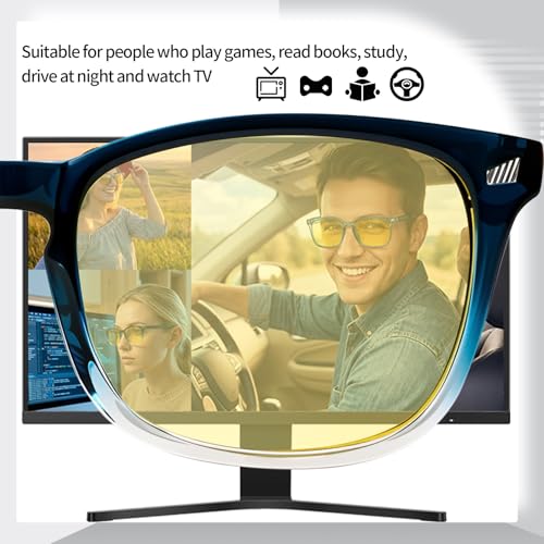 Image of Polarized Sunglasses for Women Men Night Vision Glasses Anti Glare | Yellow Anti Glare UV400 Lens, Lightweight Square Frame, for Day Night Use, Driving, Fishing, Cycling, Traveling