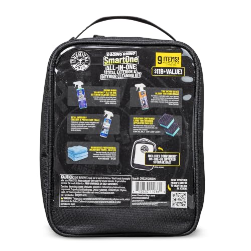 Image of Chemical Guys Quick Detailing Kit With Storage Bag, Raging Rhino SmartOne Exterior Spray, Interior Cleaner, Tire Shine, Microfiber Towels, And Applicators Giftable Car Care Set