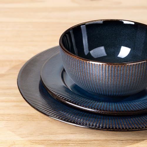 Image of GBHOME Ceramic Dinnerware Sets,12 pcs Embossed Elegant Stoneware Plates and Bowls Sets, Housewarming Wedding Gift | Dishwasher & Microwave Safe | Dishes Set Service for 6