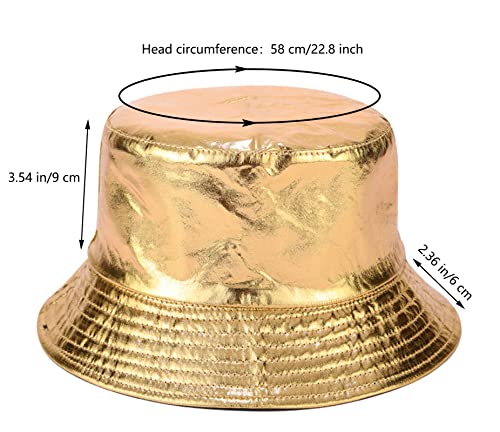 Joylife Ihauiue Metallic Bucket Hat Trendy Fisherman Hats Unisex Reversible Packable Cap, Gold #TOP6