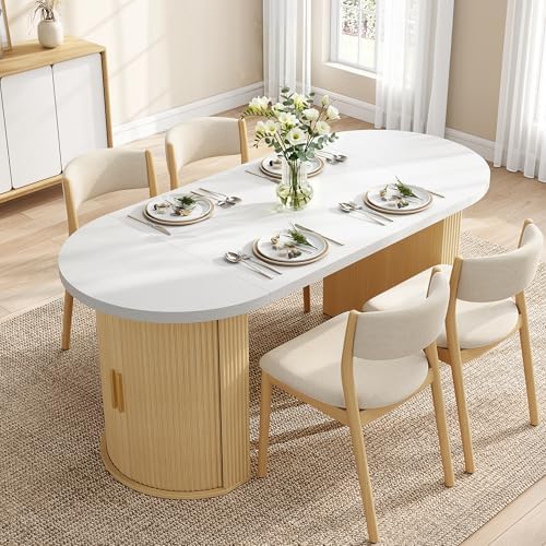 IRONCK 71" Oval Dining Table for 4-8, Modern Farmhouse Dining Tab...