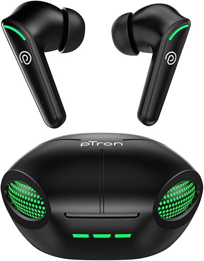 pTron Bassbuds Jade Truly Wireless in Ear Earbuds with 40ms Gaming Low Latency, HD Stereo Calls, 40Hrs Playtime, 1-Step Pairing Bluetooth…