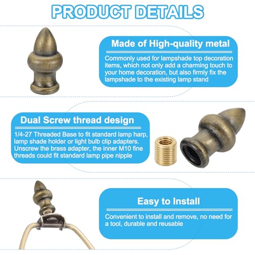 Image of PATIKIL 36 x 20mm Lamp Finials Caps Knob, 2 Set Solid Lamp Shade Top Decoration Screw Cap Nuts with Brass Reducing Adapter for Table Lamps Floor Lamps, Rose Gold Tone