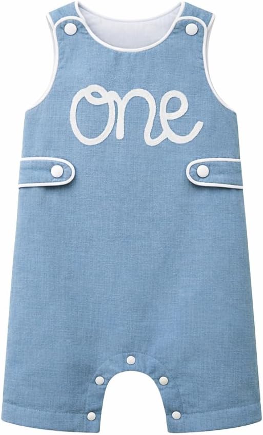 ODOLDI Infants Baby Boys 1st Birthday Outfit Sleeveless Romper Jumpsuit Embroidery Cake Smash Photo Shoot Clothes