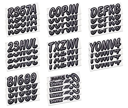 Image of STIFFIE Whipline Gunmetal /Black 3 inch Boat & PWC Registration Decals • Numbers Letters Stickers