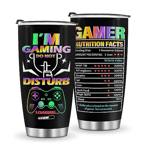 Jekeno Gamer Mug Tumbler Gifts for Boys - Men Kids Teens Gaming Gamepad Game Controller Presents Easter Birthday Christmas Son Husband Father Dad Boyfriends Coffee Cup 20oz Stainless Steel
