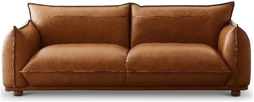 Maner Mid-Century Modern Luxury Living Room Couch in Cognac Tan Leather