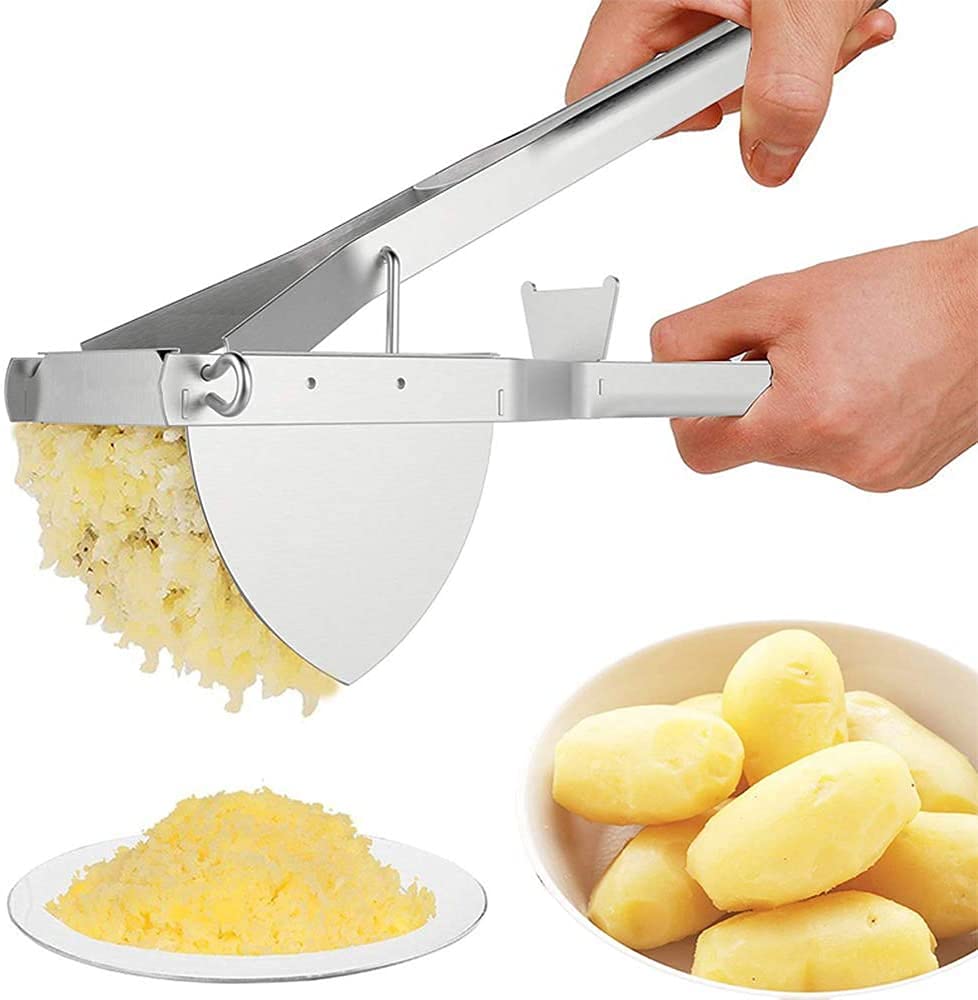 ZOOPIE Edelstahl-Kartoffelstampfer, Handpresse, Kartoffelpresse, Zitrone, Limette, Zitrusfrüchte, Orange, Obst, Gemüsepresse, Robustes Babynahrungssieb for gekochte Karotten/930