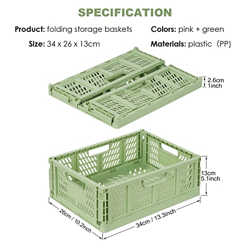 Regalkörbe 4 Set Plastik Lagerkisten Faltbar Aufbewahrungsboxen Küche Schubladeneinsätze Stapelbare Regal Körbe Lagerkästen Transport boxen Schrankbehälter Cubes Home Office Schlafzimmer- Rosa + grün