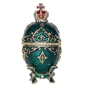 Dark Green Russian Faberge Egg Trinket Box Jewelry Box Hand Painted Decorative Box with Hinged Lid Ring Earring Holder Easter Egg Collectible