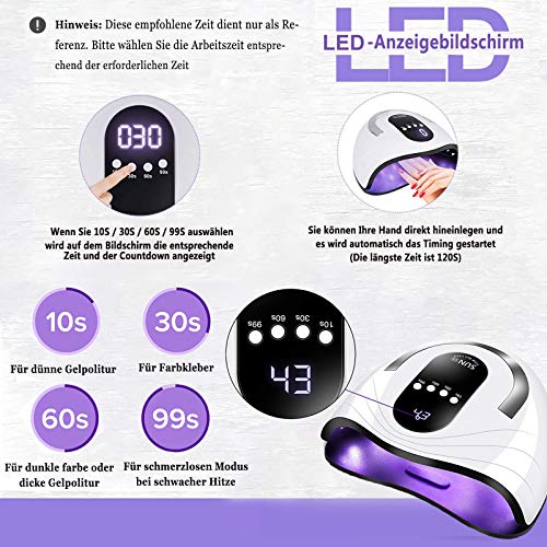 Nagellampe, 120W Nageltrockner LED/UV Lampe für Nägel, Auto-Sensor Aushärtelampe mit 4 Timer Einstellungen, Abnehmbarer… – Bild 3