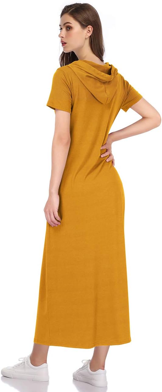 GloryStar Women Long Sleeve Pullover Hoodie Dress Stripe Pocket Slim Sweatshirt Casual Maxi Dress (S, Yellow-Short) - Image 3