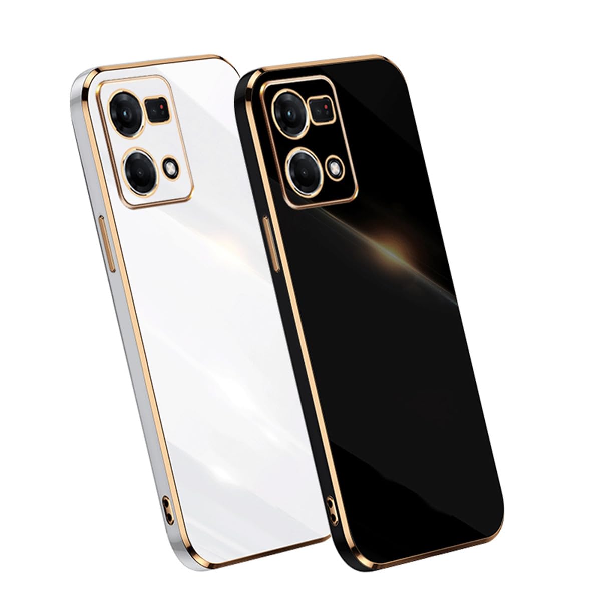 2-Pcs Case Compatible with Oppo Reno 7 4G Phone Cover TPU Soft Luxury Electroplated Slim [Anti-Scratch] [Shockproof] [Full Body Protection] Phone Case