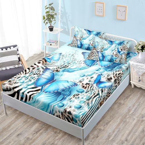 Bed Sheets Negro Azul Insecto Colchon 150 Microfibra Cubre Funda Colchon 150x200 Transpirable Sabana Bajera Lavable Juego de Cama 30cm Profundidad Mattress Protector