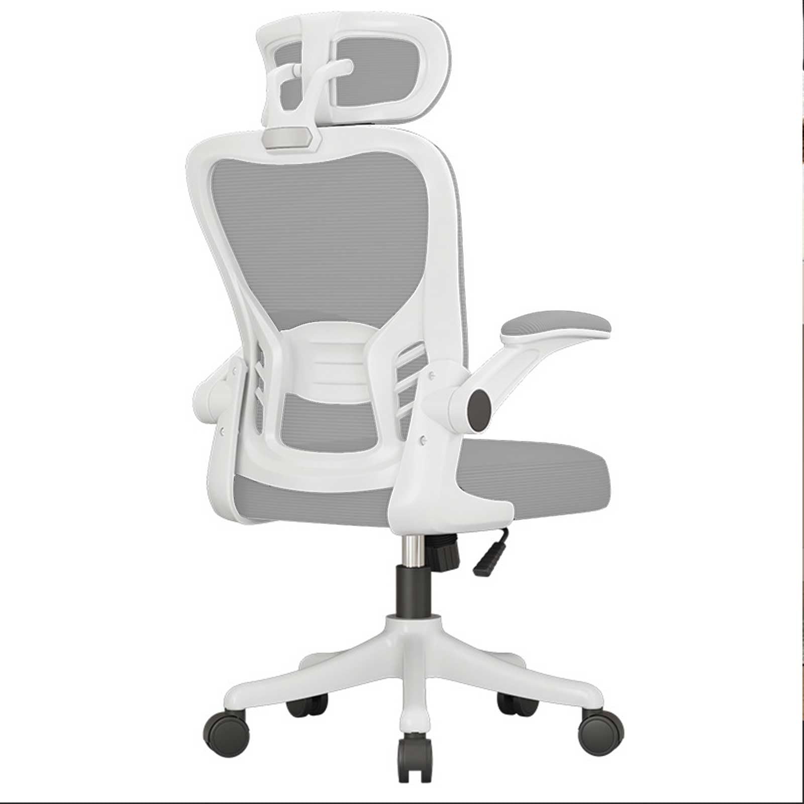 BUYMORE Beautiful Useful YouthfulErgonomic Office Chair, High Back Computer Desk Chair, Adjustable Headrest, Comfortable Lumbar Support, Breathable Cushion and 360 Swivel Wheels (White Grey)