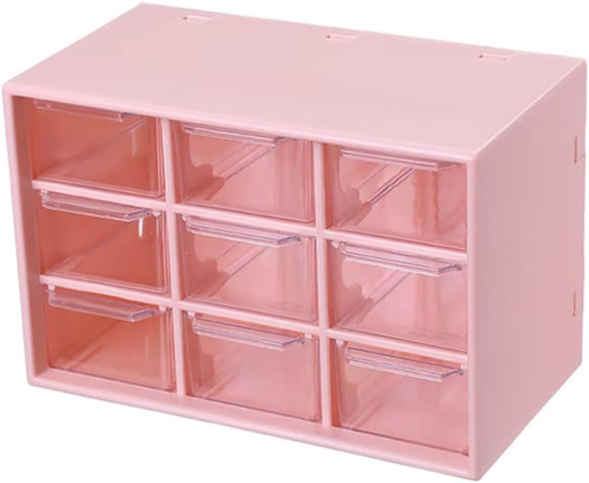 Mini Desk Organizer Drawer, Cute Plastic Desktop Art Craft Storage Drawer, Office Supplies Stationery Makeup Jewelry Box Organizer with Storage for Office Desk Vanity (Pink)
