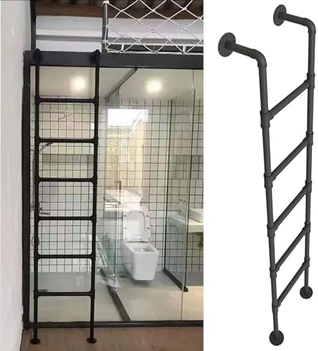 Heavy-Duty Black Wrought Iron Straight Ladder 100-300cm - Anti-Slip Metal Loft Step Ladder for Attic, Bunk Bed, RV Roof, Basement Window Well - Supports 330lbs (1m/3.3ft)