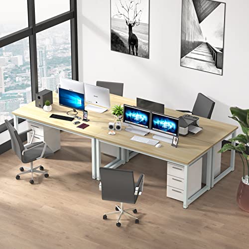 NSdirect 63" Computer Desk,Large Home Office Desk Wide Workstation 1 inch Thicker Tabletop for Writing,Games and Home Work PC Desk Modern Finish Wood Board and Sturdy Steel Legs,Oak+White - Thumbnail 7