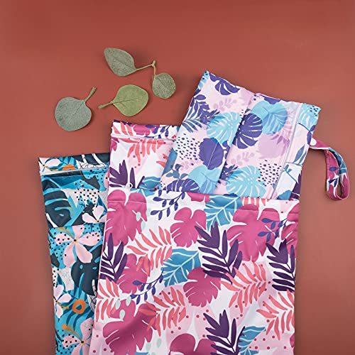 Image of Babygoal Wet Dry Bags for Baby Cloth Diapers, Washable Travel Bags, Beach, Pool, Gym Bag for Swimsuits & Wet Clothes with Two Zippered Pockets 3 Pack, 3LN19