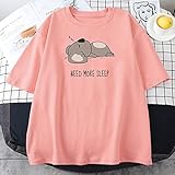 プリントレディース三方シャツ夏のレトロな服カジュアルTシャツスーパーラージレディースTシャツ (Color : ピンク, Size : Medium)