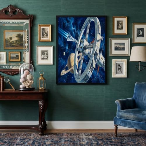Tableau decoration murale station spatiale de science-fiction impression sur toile bleu 60x80cm
