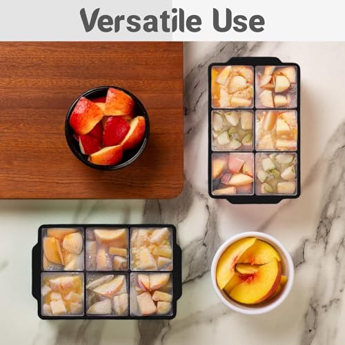 Image of popfizz Large Silicone Ice Cube Tray, Easy Release Big Ice Cubes - Cocktail, Whiskey Ice Cubes Mold - Ice Trays for Freezer with Lid - Stackable Silicone Ice Tray - Black