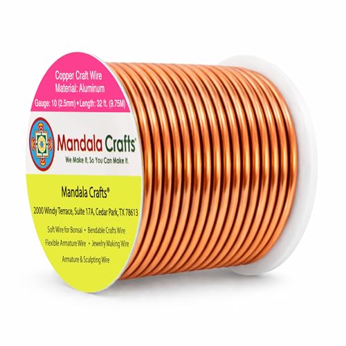 Image of Mandala Crafts 10 Gauge Anodized Aluminum Craft Wire for Jewelry Making - 32 FT Colored Flexible Copper Tone Wire - Bendable for Bonsai Armature Crafting Sculpting