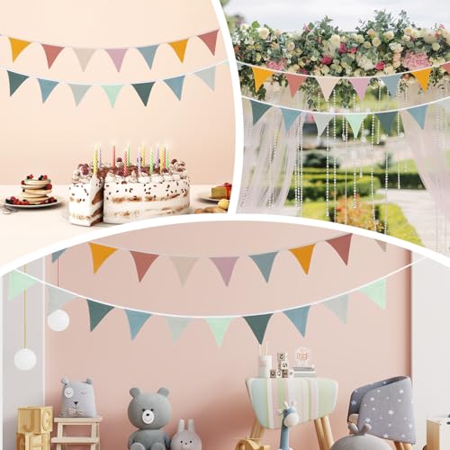 AiQInu 2 Stück Bunt Wimpelkette Kinderzimmer, Girlande Kinderzimmer Deko zum Aufhängen, Mädchen Jungen Kinderzimmer Deko für Babybett, Kinderbett, Party, Geburtstag, Hochzeit