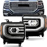 Upgrade Facelift Full LED Projector Headlight, For 2014 2015 GMC Sierra 1500 Head Lights Headlamp Assembly Black Housing Amber Reflector, Replace # GM2502394, GM2503394