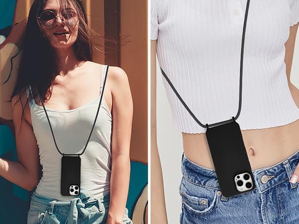 ZTOFERA for iPhone 13 Pro Case with Strap,Crossbody Phone Case with Adjustable Neck Shoulder Lanyard,Soft Silicone Shockproof Protective Phone Cover for iPhone 13 Pro 6.1 inch-Black - Image 6