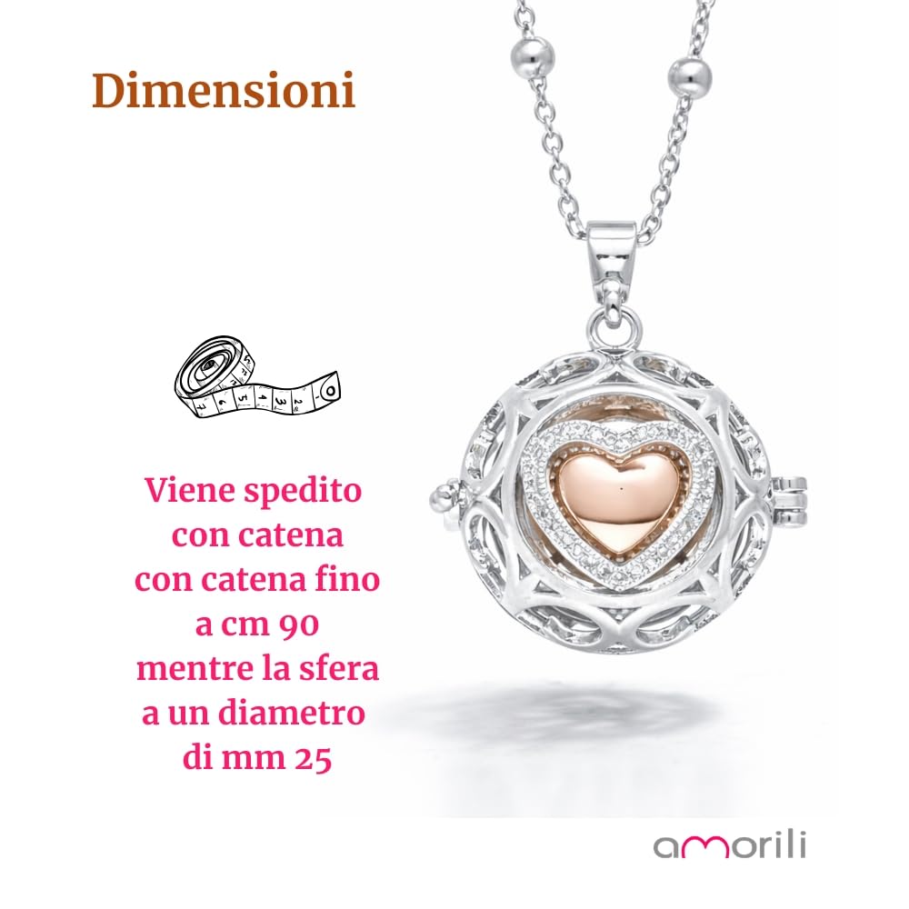 Collana Chiama Angeli Donna Gravidanza in Bronzo Placcato Argento – Ciondolo Cuore con Zircone Centrale – Gioiello Premaman Scintillante e Luccicante – Idea Regalo Dolce Attesa - cll1587