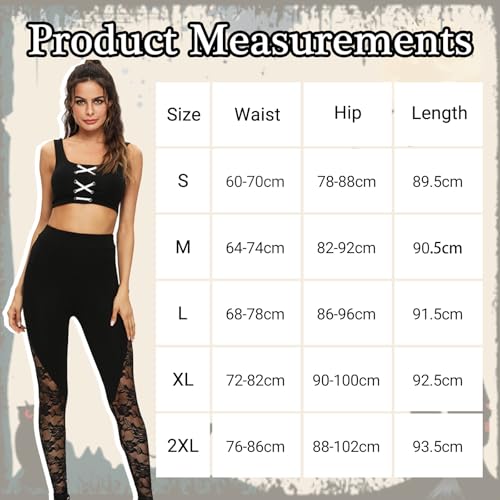 Zidoley Sexy Damen Leggings mit Spitze & Mesh Hohe Taille, Push Up Effekt, Gothic Kleidung f체r Halloween, Karneval