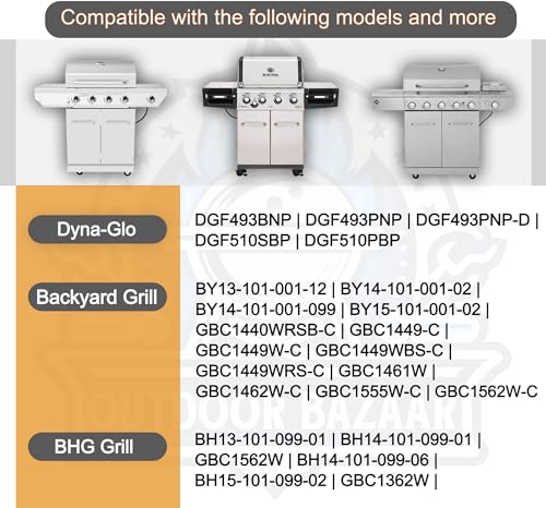 Set of Adjustable Grease Tray (24 to 27 inches) and 4 Heat Plates for Dyna-Glo Bbq Grills DGF493BNP, DGB494SPB, DGB495SDP, Backyard Grill BY13-101-001-12, BHG, Uniflame GBC1349WRS and Others