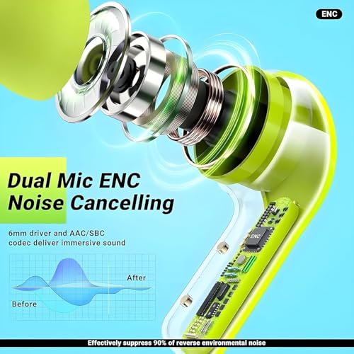 Image of Ultrapod Wireless Bluetooth in Ear Earbuds, Transparent Charging Case, Active Nois Cancellation, Led Digital Display, Quantum Sound Pods,Touch Control, Water Resistant Green