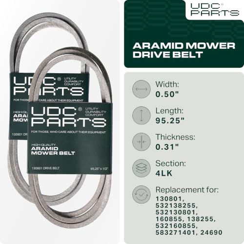 Image of UDC Parts 130801 Ground Drive Belt, Aramid Cord 1 /2 inch x 95.25 inch - Replacement for 532138255 138255 Craftsman Drive Belt 160855 24690 Husqvarna AYP 532130801 532160855 LT125 LT150 LT120 LT126 LT130 LT131