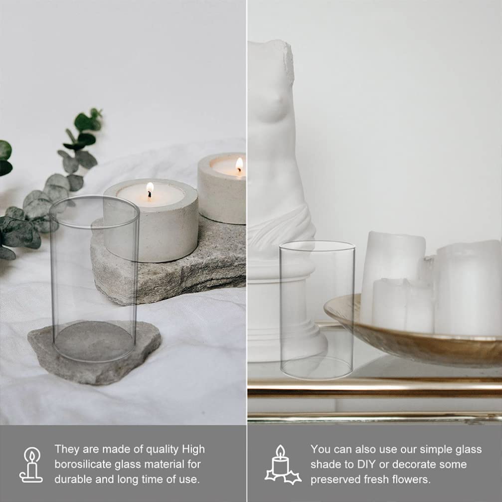 Copertura Candela in Vetro Borosilicato Cilindrica 4 Pezzi | Trasparente, Antivento, Formato Tubo per DIY e Fiori Freschi Conservati
