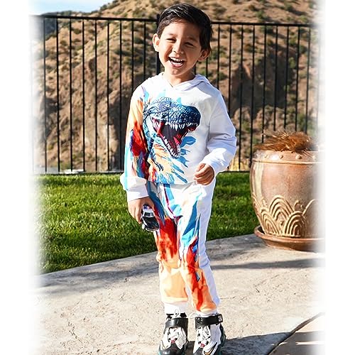 Image of HINTINA Baby Boys Dinosaur Long Sleeve Hoodie Tops Sweatsuit Pants Winter Outfit Set