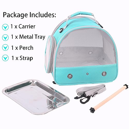 Bird Travel Cage, Portable Small Bird Parrot Parakeet Carrier with Standing Perch (NO Metal Tray), Side Access Window Collapsible(Green, Mesh Windows) - Image 5