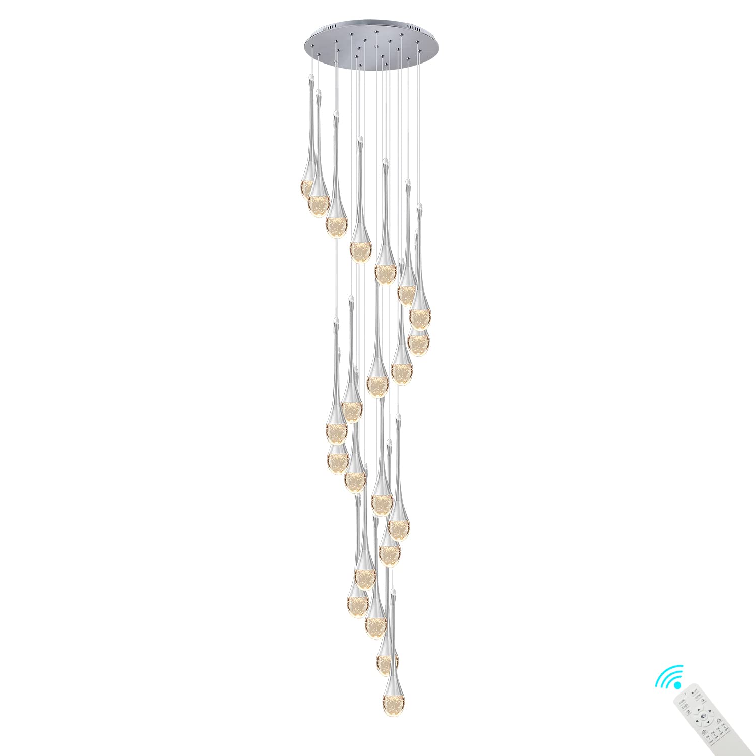 PCXEHUYP 26 Light Silver Foyer Chandeliers for High Ceiling Entryway Staircase Dimmable Crystal Pendant Lighting with Adjustable Color Temperature (2700K 6000K)
