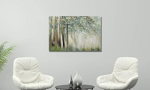 Miniatura 6 de Boieesen Arte, 24 x 36 pulgadas, 100% pintado a mano, árbol verde, arte de pared abstracto con marco de bosque al óleo sobre lienzo, ilustraciones