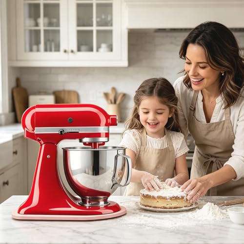 Image of Mixer Slider Mat for Tilt Head Kitchen Aid 4.5-5 Qt Stand Mixer, Wood Appliance sliding mat for kitchenaid Artisan 4.5-5 Qt, Kitchen Countertop Storage Accessories Mixer Moving Tray attachments, Pink