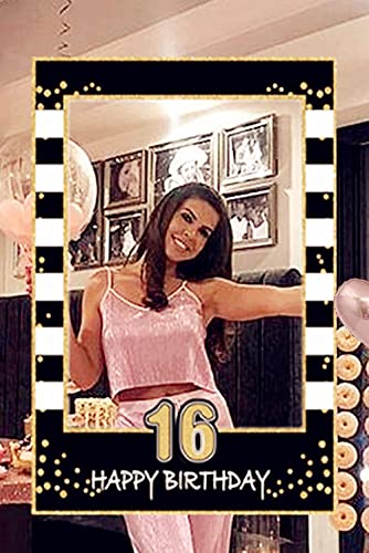 JeVenis Noir Or 16e Anniversaire fête Photo Booth Accessoires 16e Anniversaire Cadre Photo Doux 16e Anniversaire Cadre Photo Cover