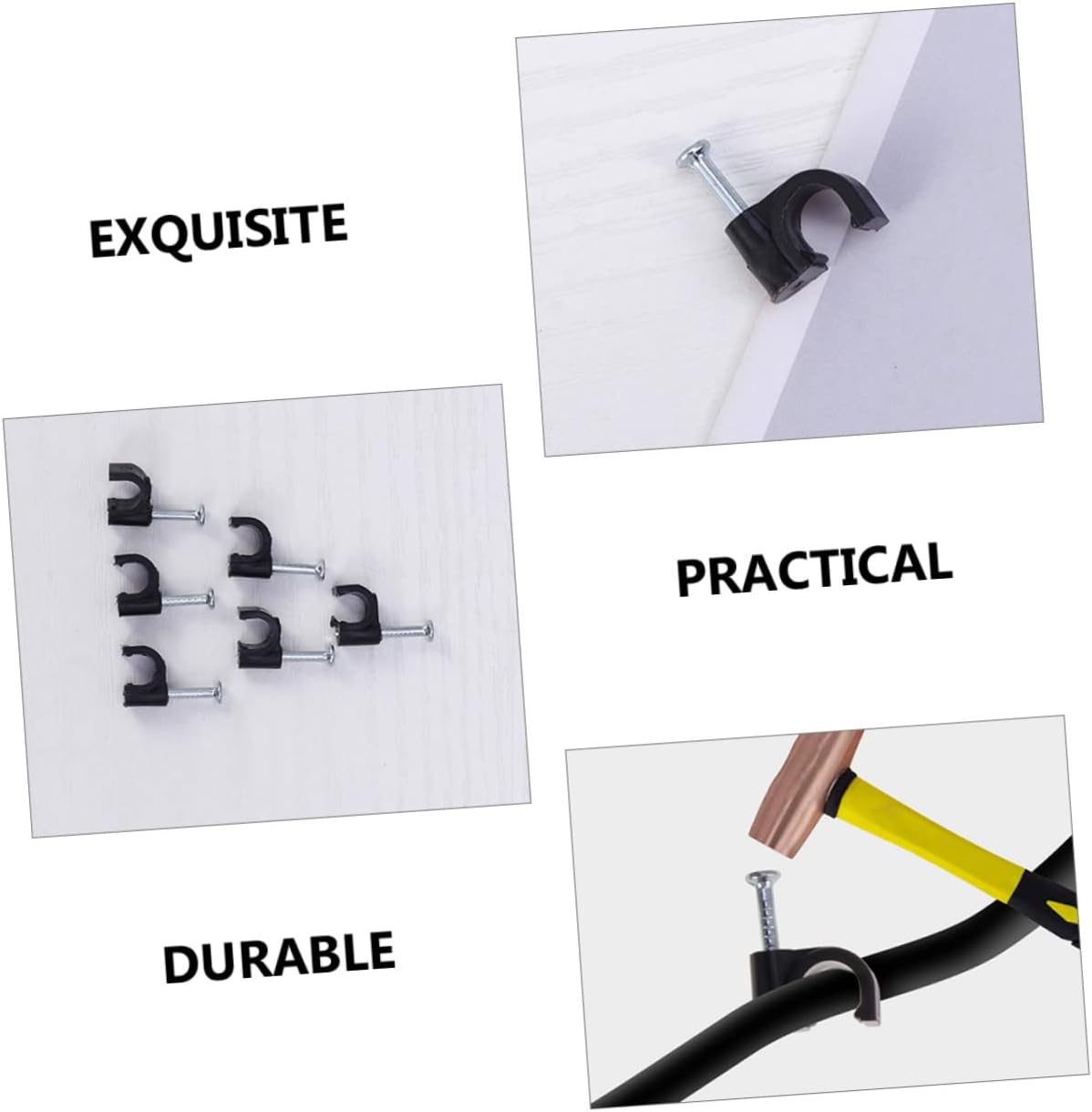Assorted Cable Clips with Wire Staples for Electrical and Ethernet Cables Easy Install Durable Insulation Black Color