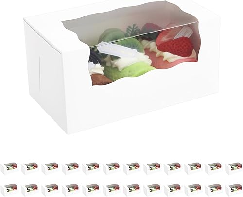 Miniatura 8 de 25 cajas blancas de panadería con ventana, cajas para pasteles de 9 x 7 x 2.5 pulgadas con ventana, cajas de golosinas para panadería pequeña