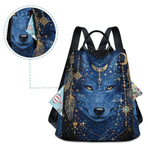Image of ALAZA Watercolor Tattoo of Wolf Head Outdoor Backpack Bags for Woman