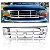 PIT66 Front Bumper Grille Grill, Compatible with 1992-1996 Ford F150/1992-1997 F250 Silver F4TZ8200A, FO1200173, F2TZ13064D, FO2512130, F2TZ13064C, FO2513131