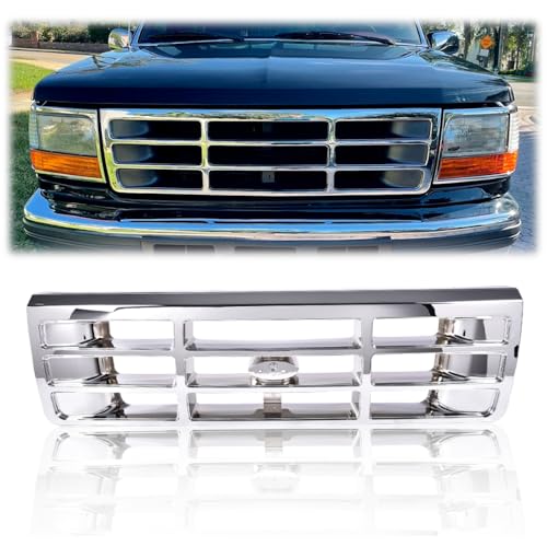 PIT66 Front Bumper Grille Grill, Compatible with 1992-1996 Ford F150/1992-1997 F250 Silver F4TZ8200A, FO1200173, F2TZ13064D, FO2512130, F2TZ13064C, FO2513131