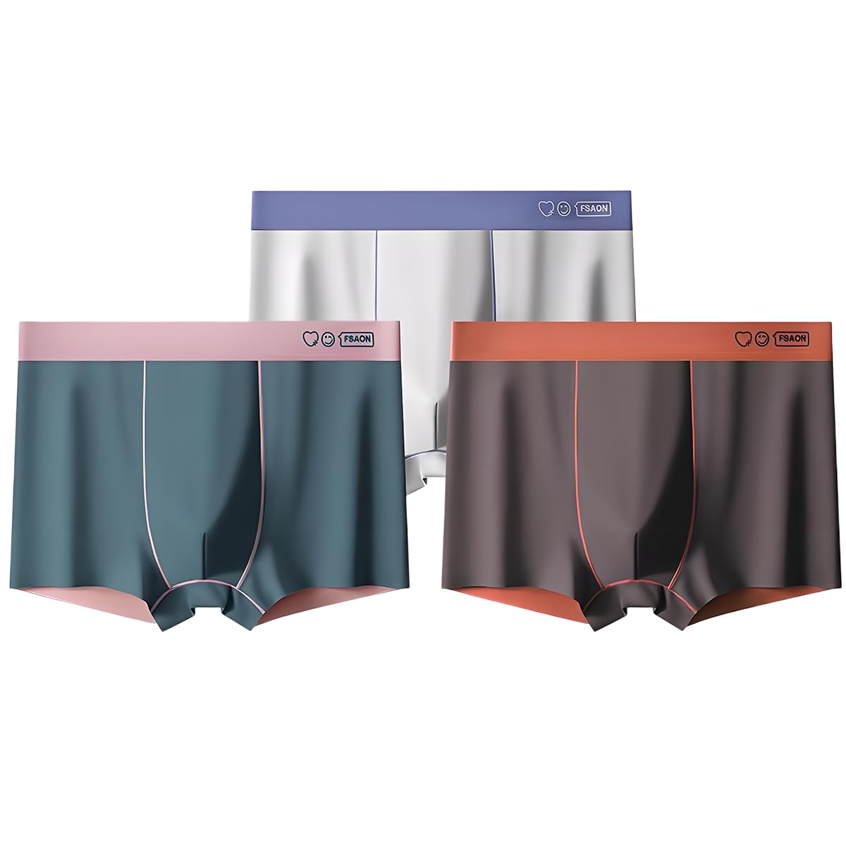 FJLTDCP Boxer Shorts, Men's Underwear, 3-Piece Set, Seamless, Ice Silk, Double-Sided Color Scheme, Sexy, Boxer Briefs, Stylish, Sweat Absorbent, Quick Drying, Antibacterial, Odor Resistant, Front