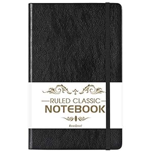 Ruled Notebook/Journal – Premium Thick Paper Faux Leather Classic Writing Notebook, Black, Hard Cover, Lined (5.4 x 8.3)