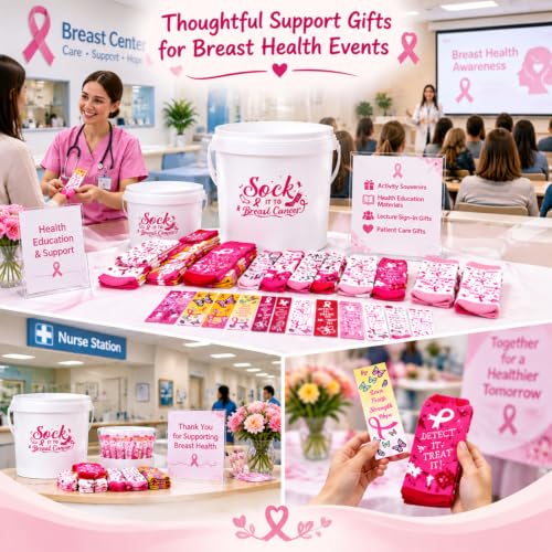 151 Pcs Breast Cancer Awareness Socks with Bookmark with Bucket Gifts Bulk by Funnysoft - Used condition - Image 5